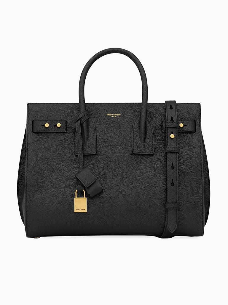 Saint Laurent Black Leather Sac De Jour-Style Satchel With Gold Hardware